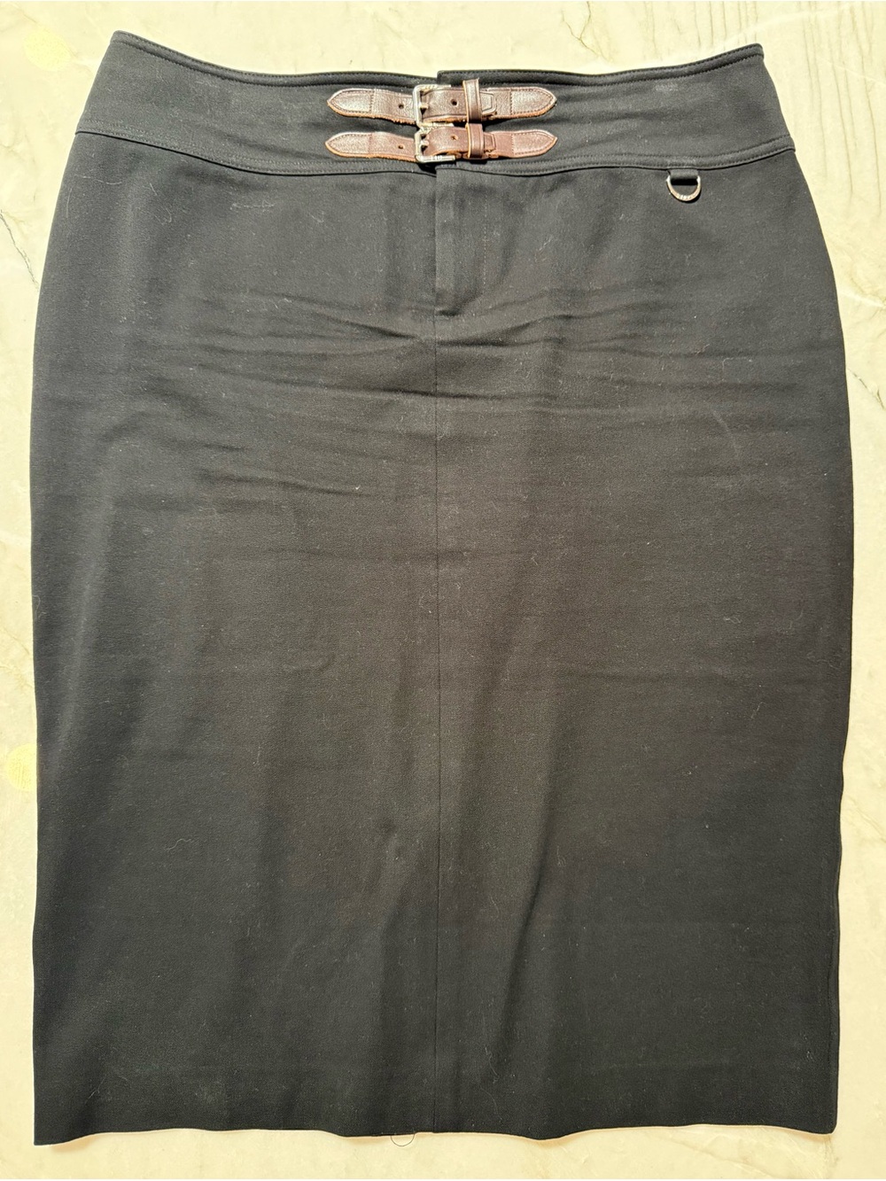 Ralph Lauren Sz 10 Black Pencil Skirt Leather Buckle Straps Cotton Y2K